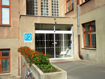 The entrance of the Training Center Military University Hospital Praha